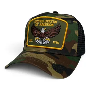 USA Eagle EST. 1776 Camouflage Snapback Trucker Hat, Camo, Curved Brim