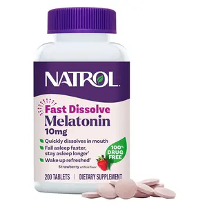 Natrol Fast Dissolve Melatonin 10 mg, Melatonin Supplements for Restful Sleep, Sleep Support for Adults, 200 Strawberry-Flavored Tablets, Up to a 200 Day Supply