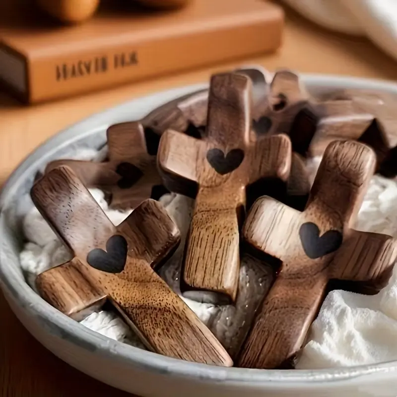 20/10/6/3PCS Pocket Wood Prayer Cross - Encouragement Gift, Fingertip Stress Relief Gifts, Ideal Christian Prayers for Handheld Use, for Personal Devotion, Family Prayer, Home Office Decor Religious Ornaments, Stress Relief Decoration Olive Set