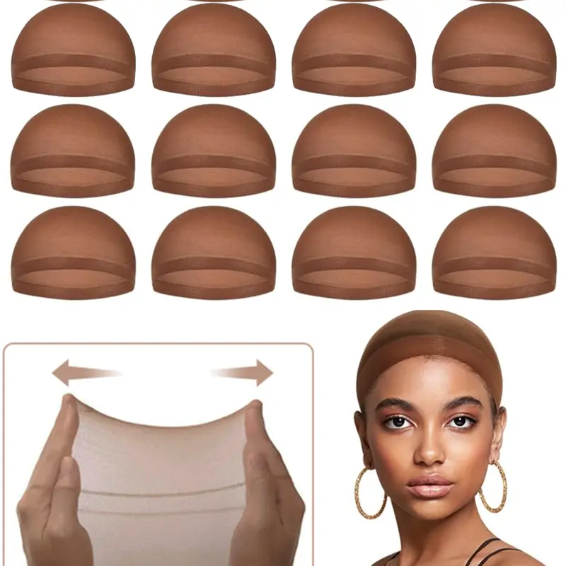 Brown Stretch Nylon Wig Cap for Women – Lightweight & Breathable Stocking Cap with Natural-Look Fit, Ideal for Wig Installation and Comfortable Daily Wear Wig Grip Cap