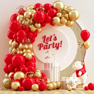 117pcs Red Metallic Gold Balloon Arch Set with Gold Confetti Balloons, Perfect for Valentine's Day, Wedding, Birthday, Engagement, Anniversary Party Decorations