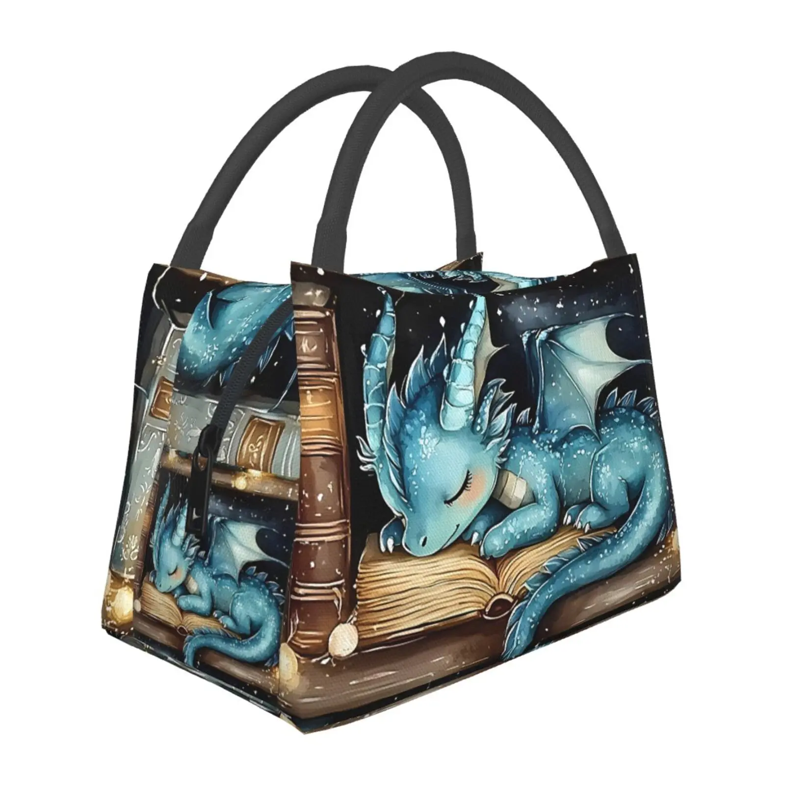 Men's and women's insulated lunch bags, reusable with dragon patterns on books, are essential items for outdoor camping and daily commuting. Made of safe and durable insulation materials, designed to be portable and fashionable
