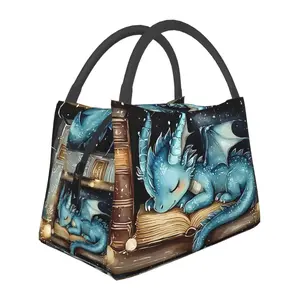 Men's and women's insulated lunch bags, reusable with dragon patterns on books, are essential items for outdoor camping and daily commuting. Made of safe and durable insulation materials, designed to be portable and fashionable