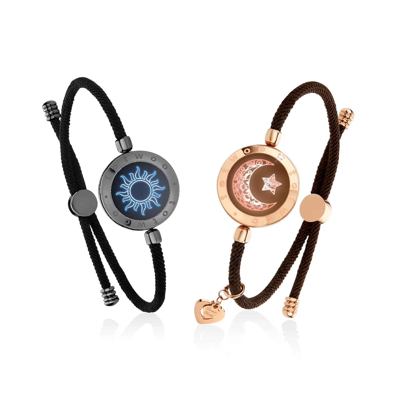 TOTWOO Sun and Moon Long Distance Touch Bracelets for Couples, Vibration & Light Up Bracelet, Women's Fashion Smart Jewelry, Gifts for Girlfriend, One-to-One Bluetooth Pairing via App