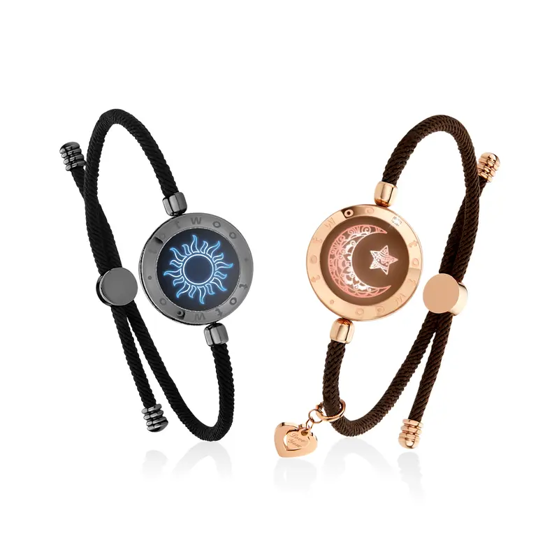 TOTWOO Sun and Moon Long Distance Touch Matching BF and GF Bracelets, Vibration & Light-Up Smart Jewelry for Emotional Connection, Women's Fashion Romantic Accessories, 1-to-1 Bluetooth Pairing via App, GF Gift