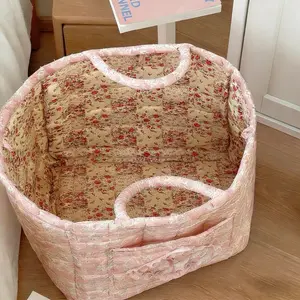 Floral Farmhouse Style Storage Bag, Foldable Handbag for Toys Dolls Office Supplies Bedroom Clothes Cosmetics, Convenient Home Organizer, Decorative Organizer, Floral Pattern Basket