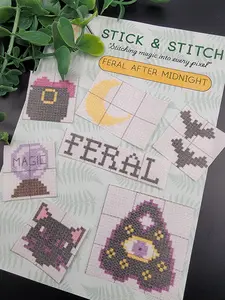 Counted Cross-Stitch Stick and Supply Pack - Feral After Midnight Witchy Aesthetic DIY Needlework Craft Kit for Hobby Enthusiasts, Cross Stitch Supplies
