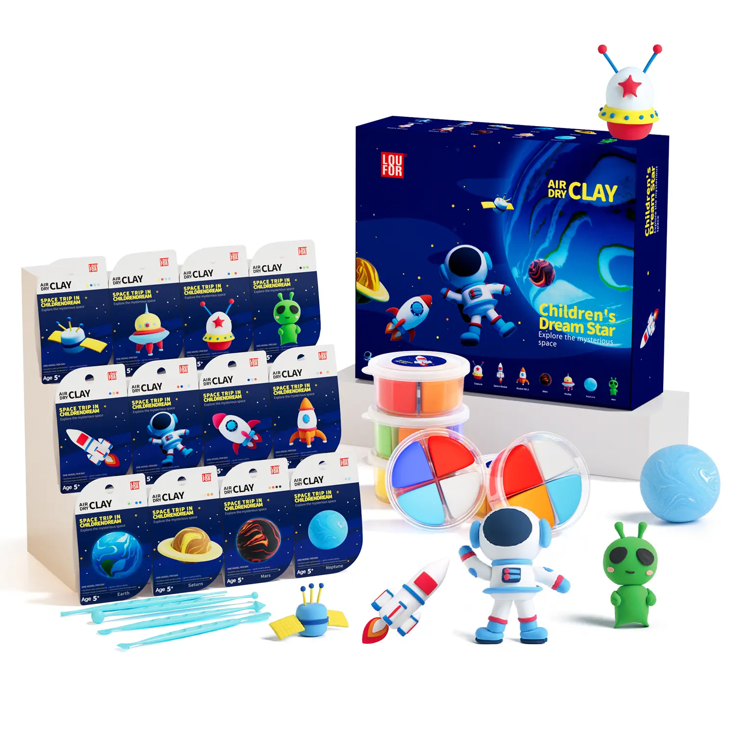 LOUFOR Air Dry Clay Kit (12 Boxes) - Space Trip - Soft & Ultra-Light Clay, DIY Craft Activity Set with Tools and Tutorials, Safe & Non-Toxic