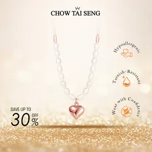 【Chow Tai Seng Jewelry】S925 Sterling Silver Pearl Rose Gold Heart Necklace
