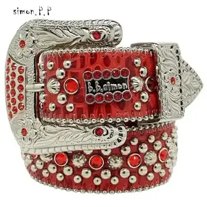 Fine Line Designer Belt Bb Simon Belts for Men Women Shiny Diamond Belt The Trojan Red Jet AB Cintura Uomo