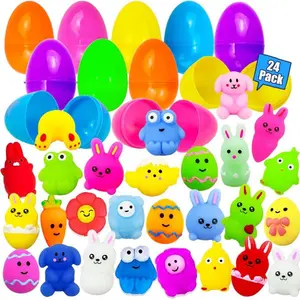 24-Pack Safe PVC-Free Prefilled Easter Eggs with Mochi Squishy Bunny Toys - Easter Basket Stuffers, Kids' Party Favors