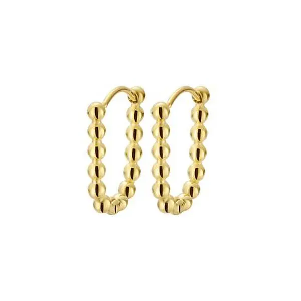 Stately Steel Stainless Steel U-Shape Beaded Hoop Earrings