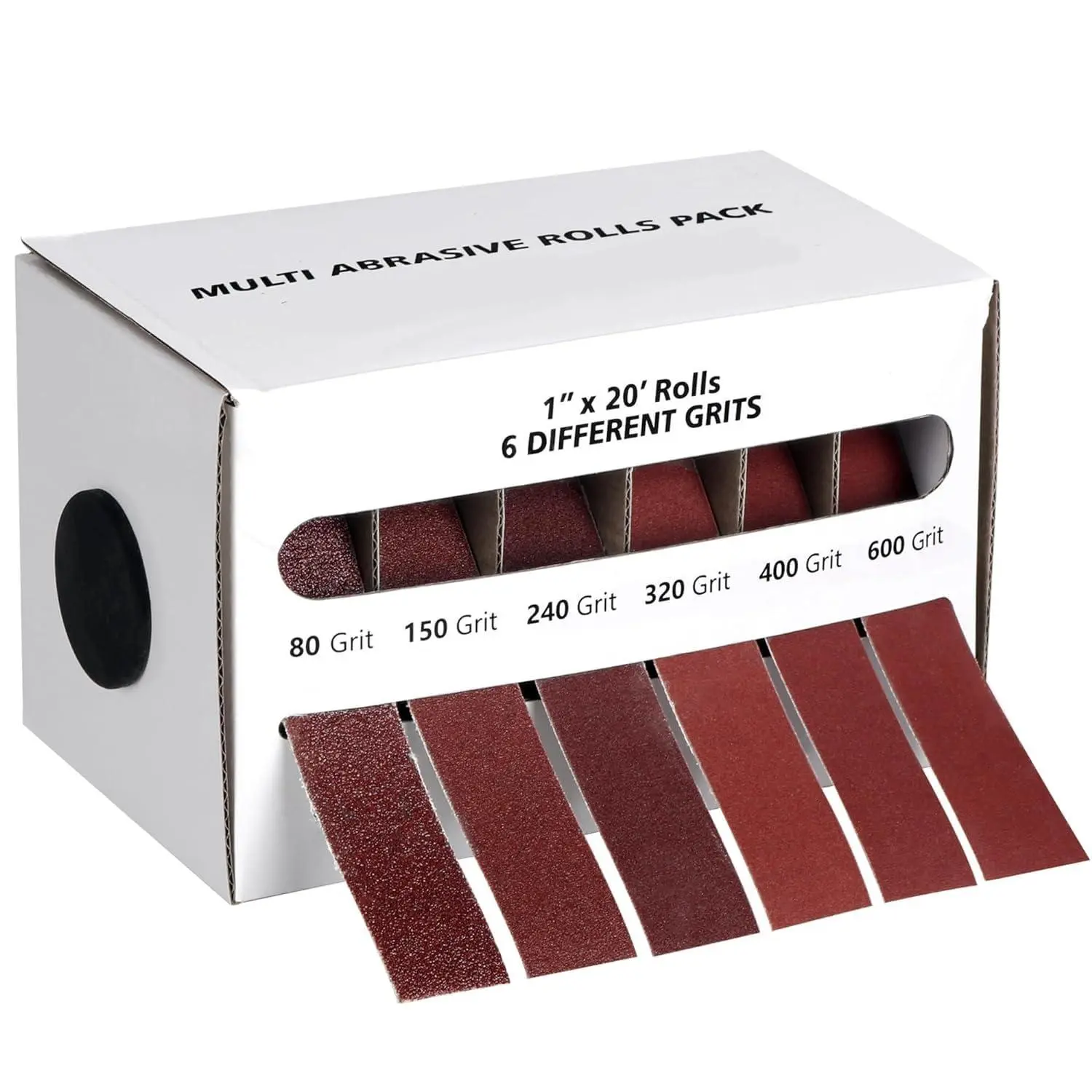 1”x20’ Multi Grit Sand Paper Roll Set with Organizer Box, 6 Abrasive Rolls for Woodworking, Metal Rust Removal, 1”X20’ Rolls, Multi Grit Set