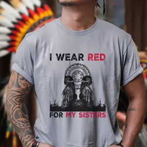 I Wear Red for My Sisters Native American Unisex T-Shirt - Casual Knit Top with Comfort Fit, 100% Cotton Jersey Womenswear Classic Hem Ribbed Seamless Crewneck Shortsleeve