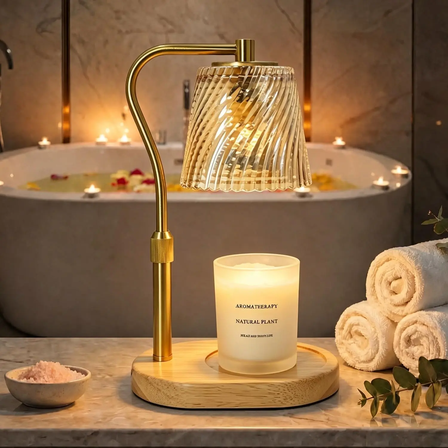 Candle Warmer Lamp - 2/4/8h Timer & Stepless Dimmable Candle Lamp with 3.9ft Cord, Adjustable Height Wax Melt Warmer for 2-6'H Jar Candles, Streamlined Flameless Ambiance Light for Bathroom Bedroom