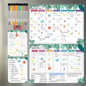 Hivillexun Dry Erase Calendar Set of 4 Magnetic Calendars for Refrigerator, Monthly, Weekly Organizer & Daily Notepad with 8 Markers & 1 Eraser Planner Family Time Shopping List