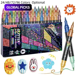 24/48/72/96/120 Colors Glitter Effect Brush Markers,Dual Tip Dual Color 1-5mm Soft Brush Shimmer Marker for Doodle Writing, Glitter Art Crafts Adults DIY Crafts Greeting Birthday Cards Making