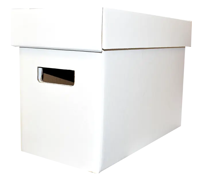 Short Corrugated Comic Book Storage Box and Lid, White, 15 1/2" x 7 3/4" x 11"