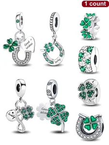 Four Leaf Clover Design Pendant, U-shaped Horseshoe Flower Theme Bead Pendant Accessory, DIY Jewelry Making Bracelet Gift for Women & Girls, Heart Design Charm, Stylish Playful Charm, Beads Charms Accessories