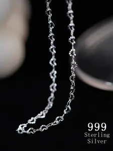 999 Pure Silver Heart Necklace, French Elegance Sweet Style, Adjustable Length, Perfect Gift for Women, Casual Wear, All Seasons, Fashion Necklace, Heart Shaped Necklace, Love Necklace