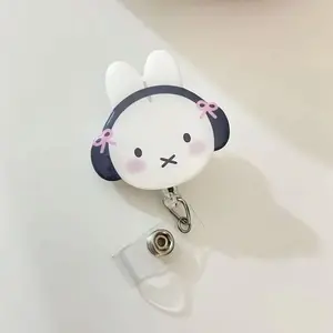 Cute Bunny Rabbit Miffy Retractable Badge Reel Fun ID Holder for Medical Professionals, Coworkers & Students