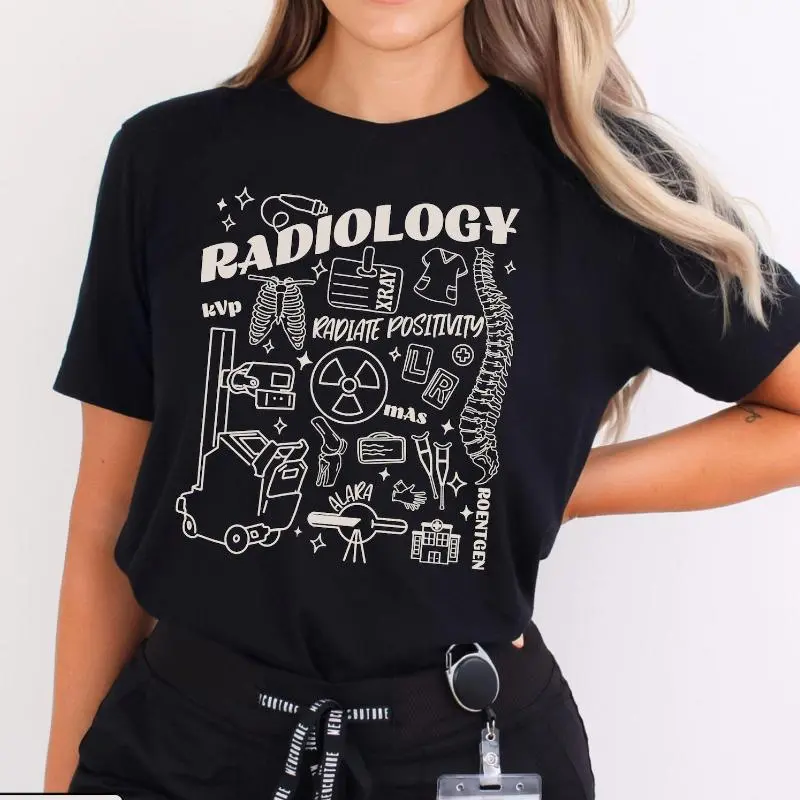 Women's Smooth Casual T-Shirt with Graphic Digital Print, Seamless Shortsleeve Crew Neck Top for Radiology X-Ray Tech Gift