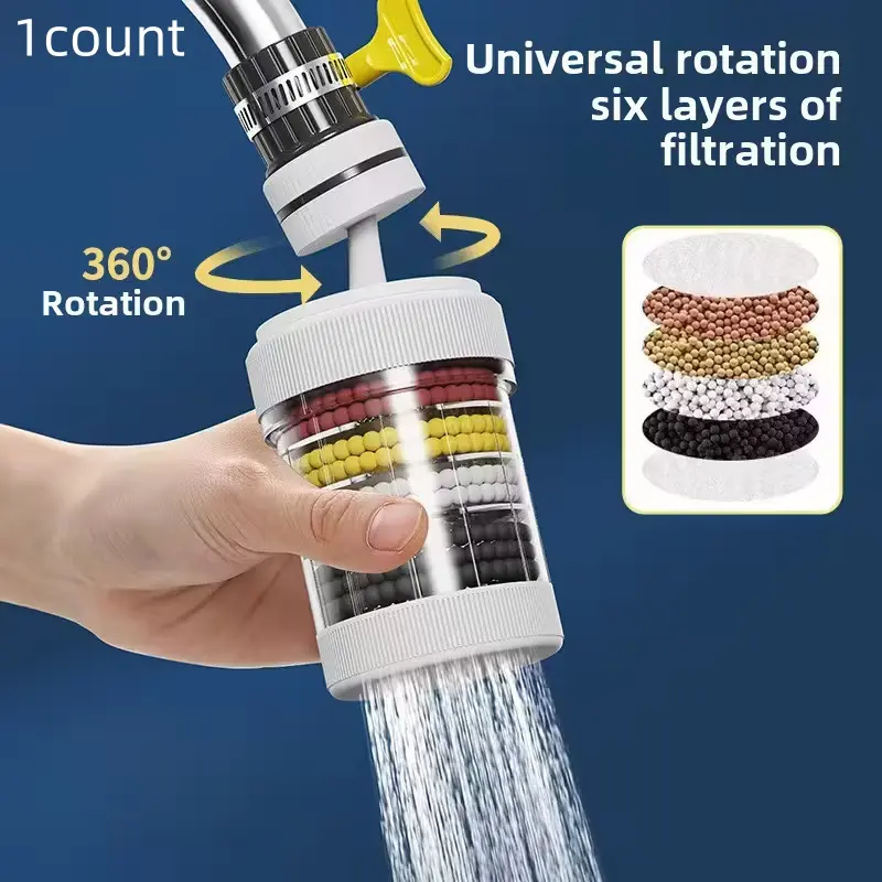6 Layer Water Filter Faucet Purifier with 360° Rotation, Universal Kitchen and Bathroom Tap Water Filtration System Sediment Carbon Filter Home Water Filter