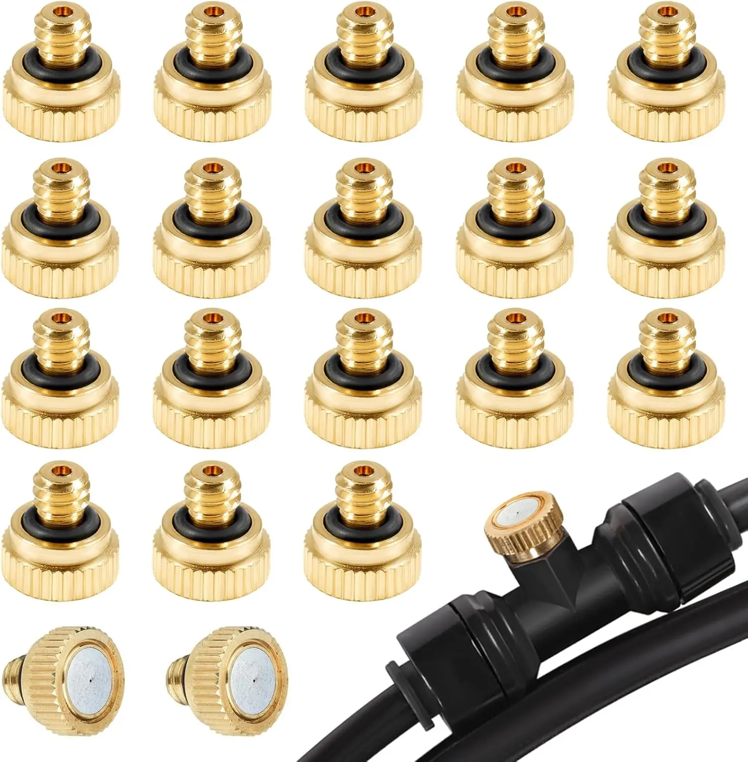 20 Pcs Brass Misting Nozzles for Outdoor Cooling System and Dust Control, 0.012 Inch Hole (0.3 mm) 10/24 UNC
