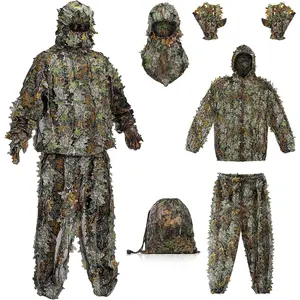 Suit 3D Leafy Camouflage Suit with Hood, Lightweight Hunting Camo Suit with Face Mask & Gloves, Full Body Concealment Suit for Hunting Photography Paintball