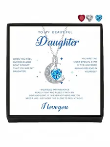 Blue Heart & Moon Stars Original niche premium full-diamond moon gem necklace Heart Shape Pendant.Comes with a greeting card for daughter.Perfect mysterious gift for festivals and birthday gift for daughter.