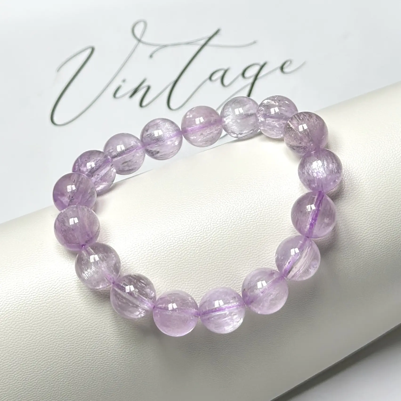 Women's Unisex Collector-Grade Transparent Silky Cat-Eye Kunzite Beaded Bracelet - Natural Lilac Purple Gemstone Single-Loop Crystal Bracelet, Multi-Size