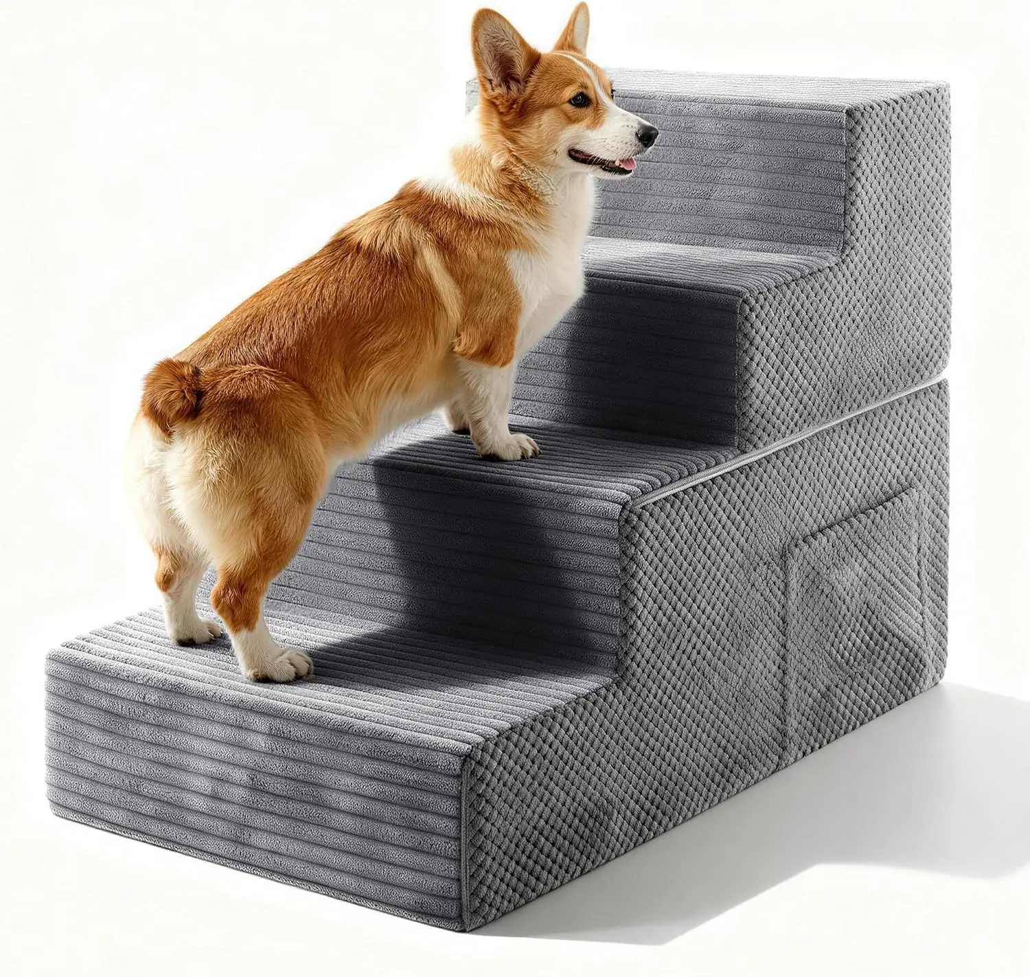 【Home Essentials】4-Step Dog Stairs for Small Dogs Pets, 17.3" High Non-Slip Dog Ramp for Bed & Couch, High Density Foam Portable Pet Steps Dark Grey
