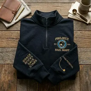Project Haiil Mary Embroidered Quarter Zip Sweatshirt, Amaze Amaze Amaze Sweatshirt, Sci-fi Fantasy Bookish Crewneck Shirt, Gift For Her Him