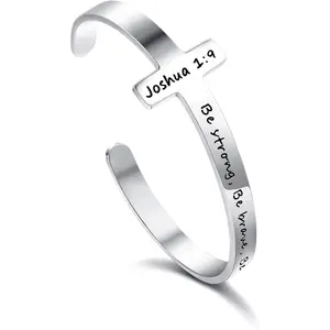 1Pc Inspirational Cross Bracelet for Women, Stainless Steel Religious Cuff Bracelet with Engraved Bible Verse, Christian Scripture Quote Jewelry Gift for Her,summerwins