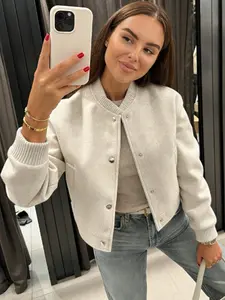 Women's Oversized Pilot Jacket Spring 2026 Casual Crop Wool & Blend Outerwears Elegant Button Up O-Neck Long Sleeve Bomber Jackets Korean Lazy-Glam High Street Jacket Coats Womenswear