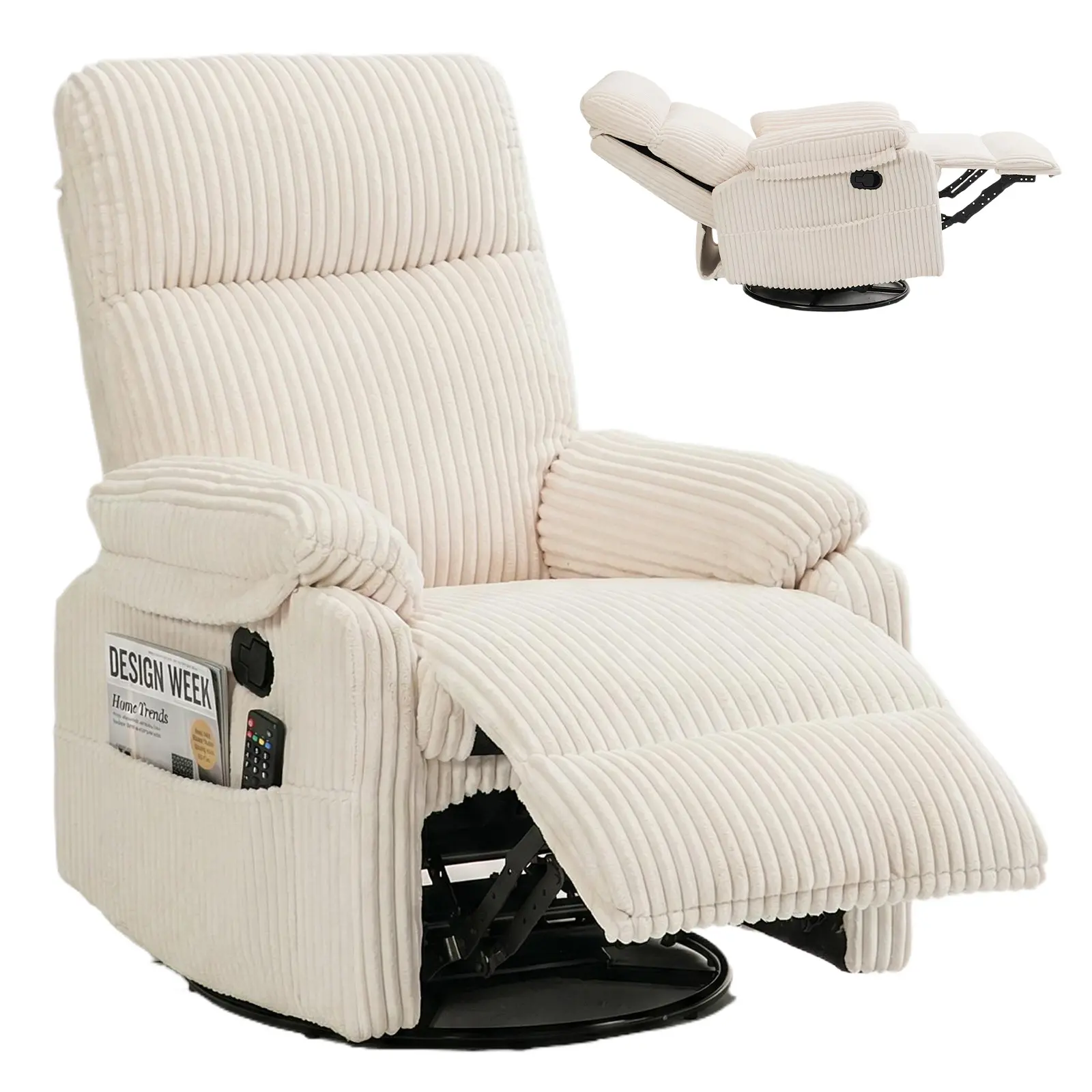 3-in-1 Swivel Rocker Recliner Chair with 151° Manual Recline, 360° Swivel & 30° Rocking, Upholstered Armchair for Small Spaces, Living Room, Bedroom & Nursery, 300lbs Capacity