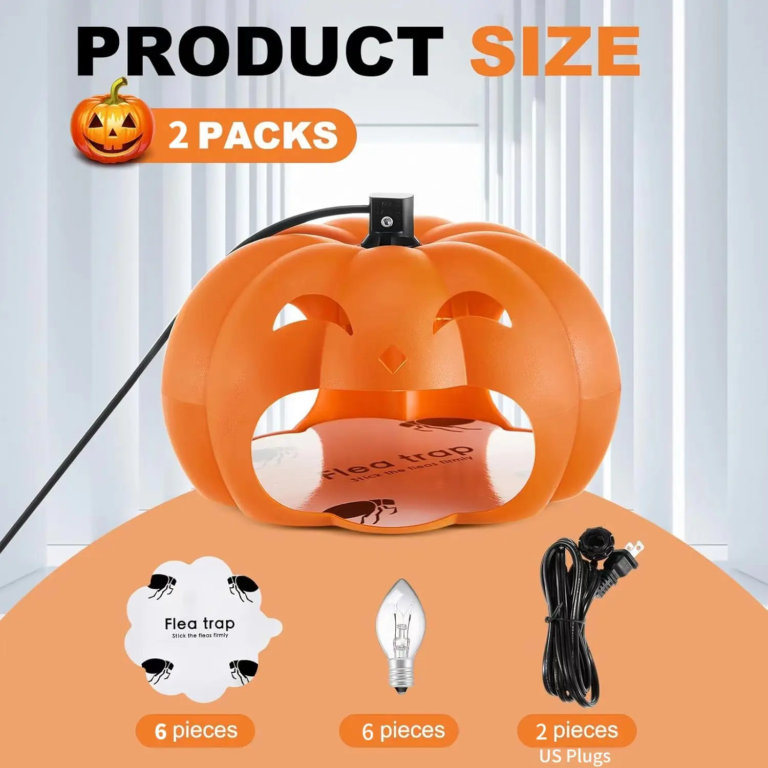Glowing Pumpkin Night Light & Sticky Flea 2-Pack Non-Toxic Pet/Kid Safe Indoor Insect Killer for Roaches Bugs Halloween Home Pest Control Set Effective Fire Ant Spin 1-way Door Design Mouse Heavy Duty Trap