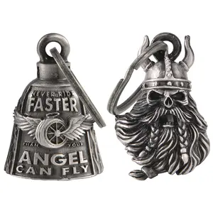 Dream Apparel Wing Wheel+Viking Skull Bell, Christmas/Halloween Bell, Gremlin/Guardian Motorcycle Bell/Motorcycle Key Chain for Bikers Women Men W/Hanger,Biker Bell for Riders,Good Luck Riding Bell Spirit Bell Moto Accessories