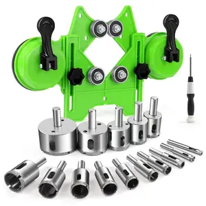 Hardware Diamond Hole Saw Kit 17PCS Drill Bits Sets with Double Suction Cups Guide Jig Fixture