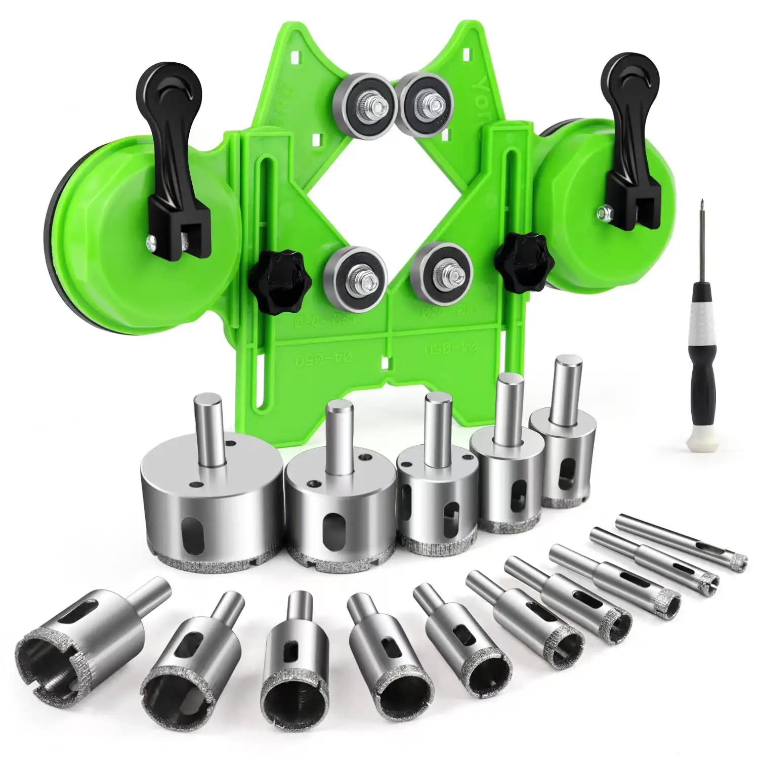 Hardware Diamond Hole Saw Kit 17PCS Drill Bits Sets with Double Suction Cups Guide Jig Fixture