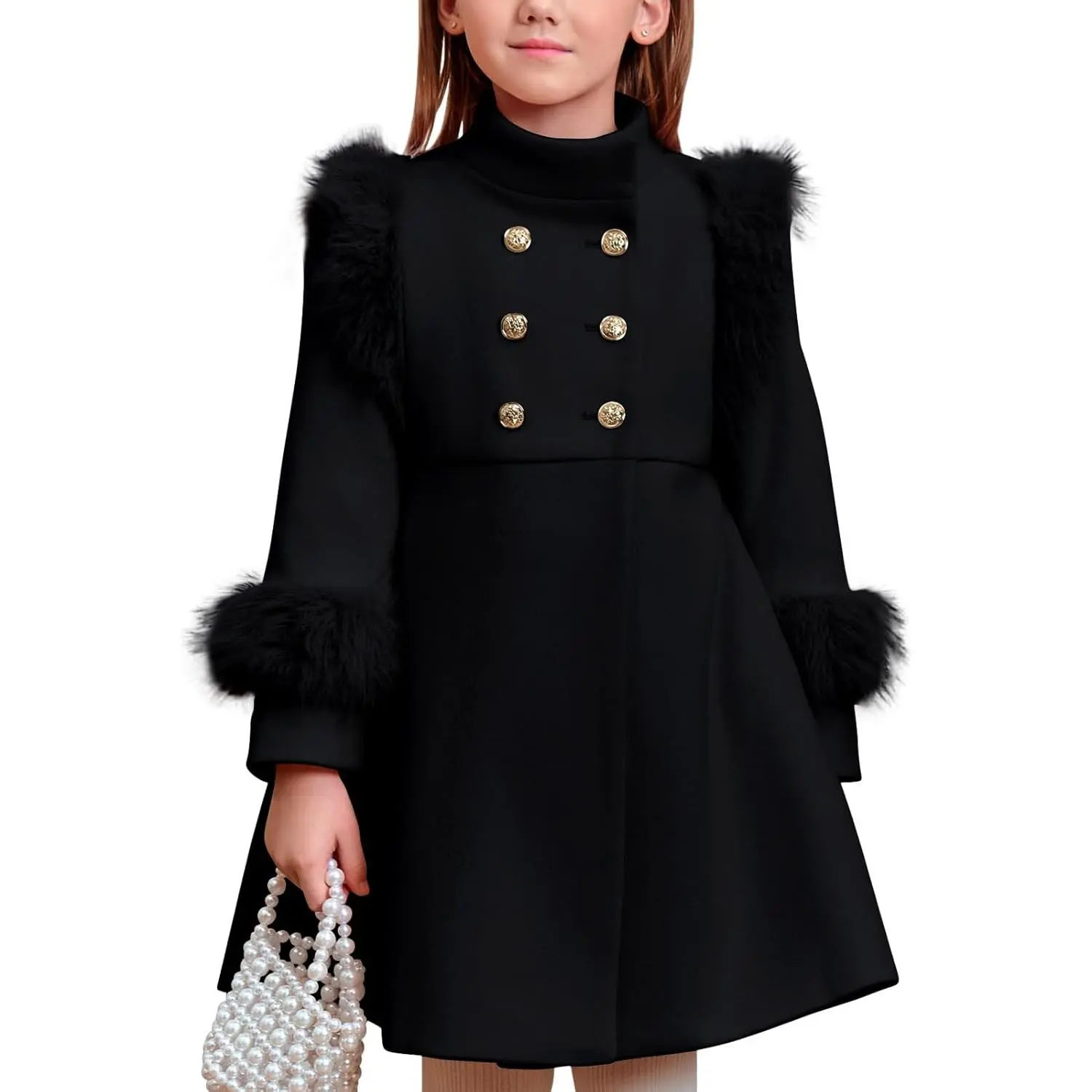 Haloumoning Toddler Girls' Cozy Faux Fur Button Long-Sleeve Jacket, Solid Color Warm Wool Outerwear for Casual Play & Outings Warmth (12 Months-12 Years)