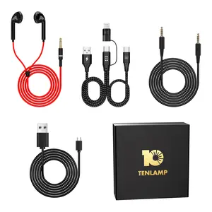 Tenlamp sound card connection cable kit, an accessory pack for the G10 sound card, including an OTG cable, charging cable, and monitoring headphones.