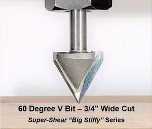 60 Degree V Grooving Bit for CNC Routers, 1/4 Shank