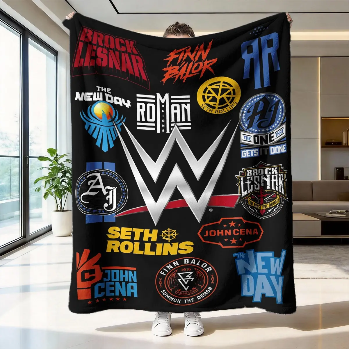 Wwe Theme Blanket, High-Weight Flannel Fabric, Soft and Warm, Comfy Blankets, Cozy Blanket Throw, Anti-Wrinkle, Easy Clean, Perfect Gift for Wrestling Fans, Flannel Throw Blanket