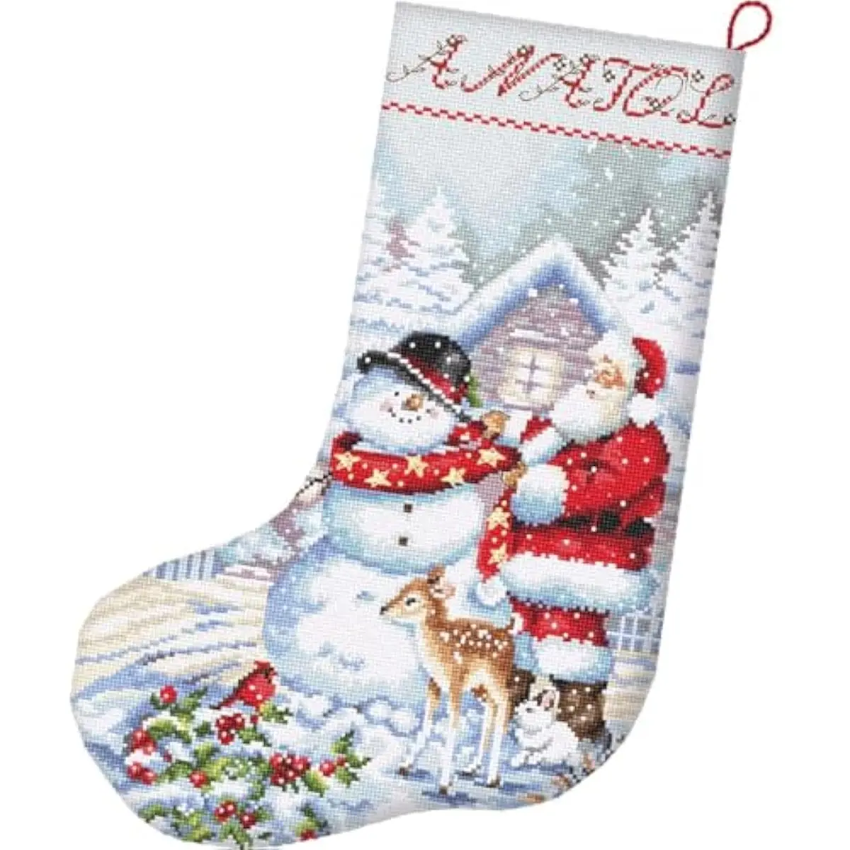 Letistitch Counted Cross Stitch Kit - Russian Christmas Stocking, 24.5x37cm, Snowman & Santa Design, Zweigart Aida 14 Craft Fabric, Counting Scheme, Holiday Decorating Festive Home Gift