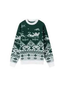 Menswear Knitwear Casual Long Sleeve Christmas Themed Knit Sweater - Unisex Tops with Santa Sleigh, Snowflake Details