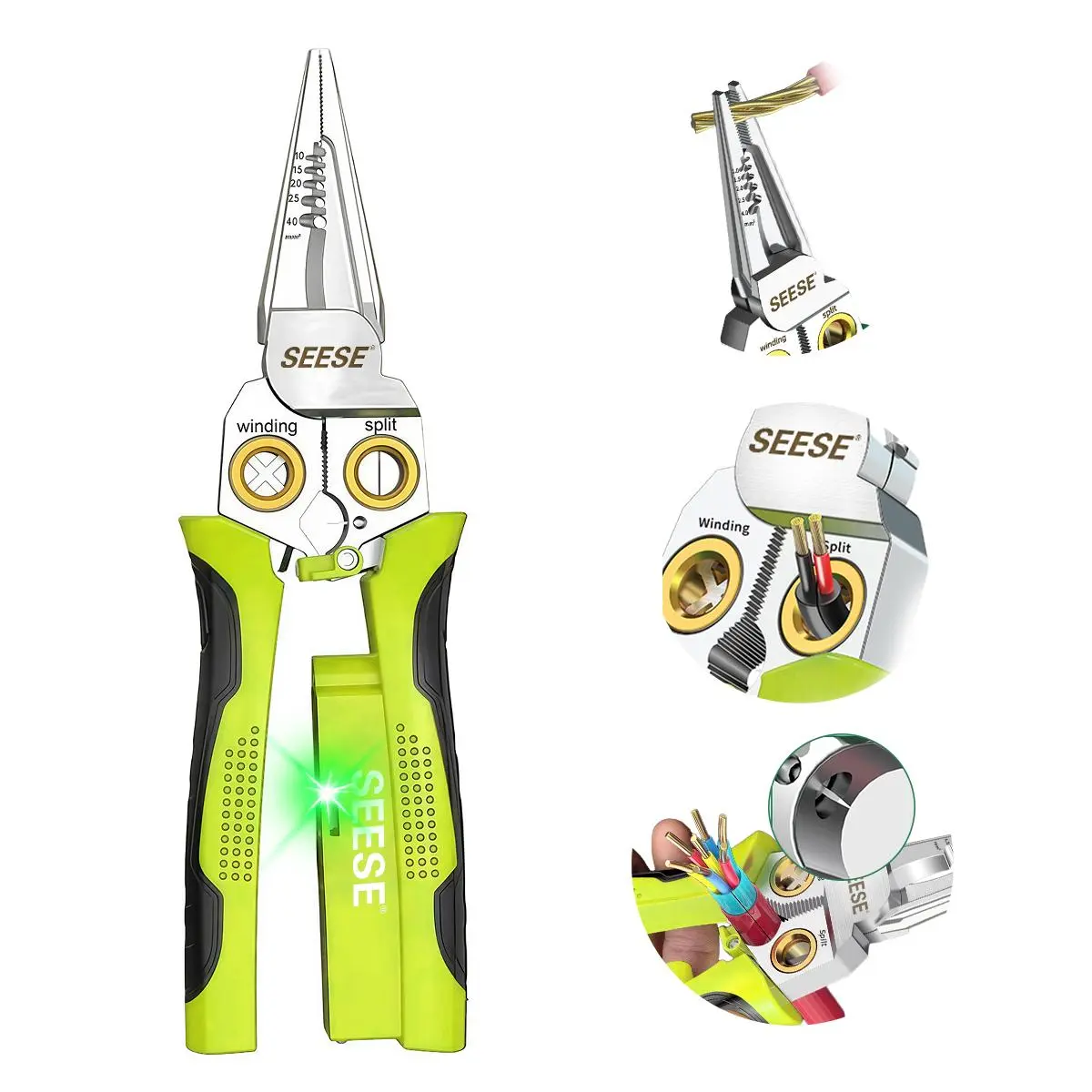 SEESE 8-In-1 Wire Stripper , Multi-Function Wire Stripping & Crimping Tool with Voltage Detection, Cable Cutter for Electricians & DIY
