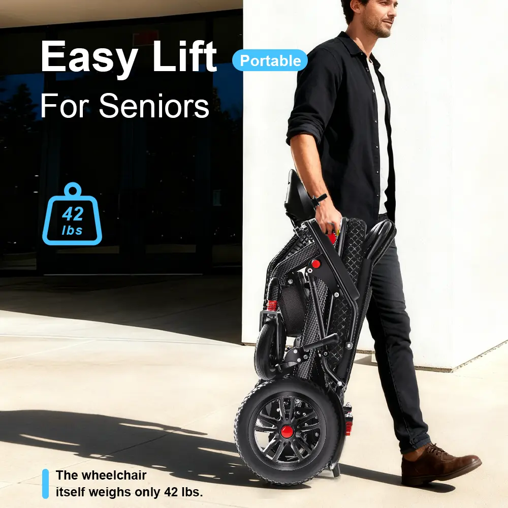 42 pound ultra light folding electric wheelchair with 500W powerful motor and 350 pound load-bearing all terrain scooter with 15.5 miles of range and 3 hours of fast charging, suitable for elderly/disabled people for portable commuting