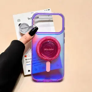 Iridescent Holographic Magnetic Case for iPhone 17/16/15 Pro Max – Glitter Color Changing MagSafe Compatible Shockproof Phone Cover with Removable Stand Holder for Women & Girls