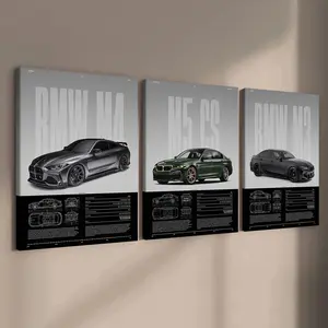 3 Counts Wooden Framed Canvas, BMW M Series Classic Models Poster, Exquisite Fashion Poster, Perfect Living Room Decoration, Modern Art, Family Poster, Wall Art Decoration, Ideal Gift, Waterproof, Modern Art Design, Artwork